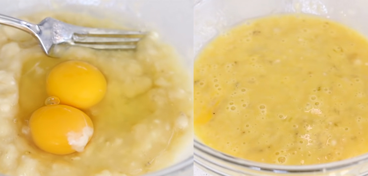 Khuấy chuối với trứng gà và dầu oliu